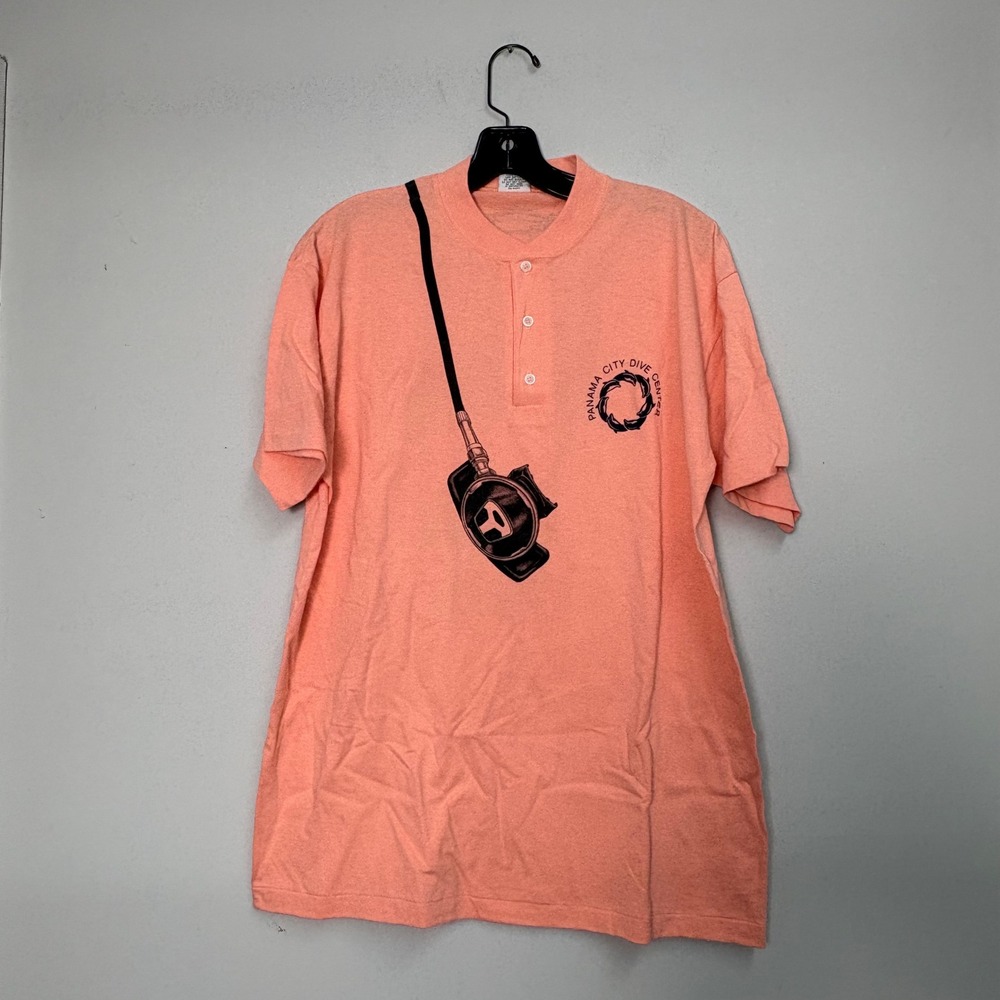 Vintage‎ Signal Mega-Tee Panama City Dive Center Scuba Henley Shirt Peach Large